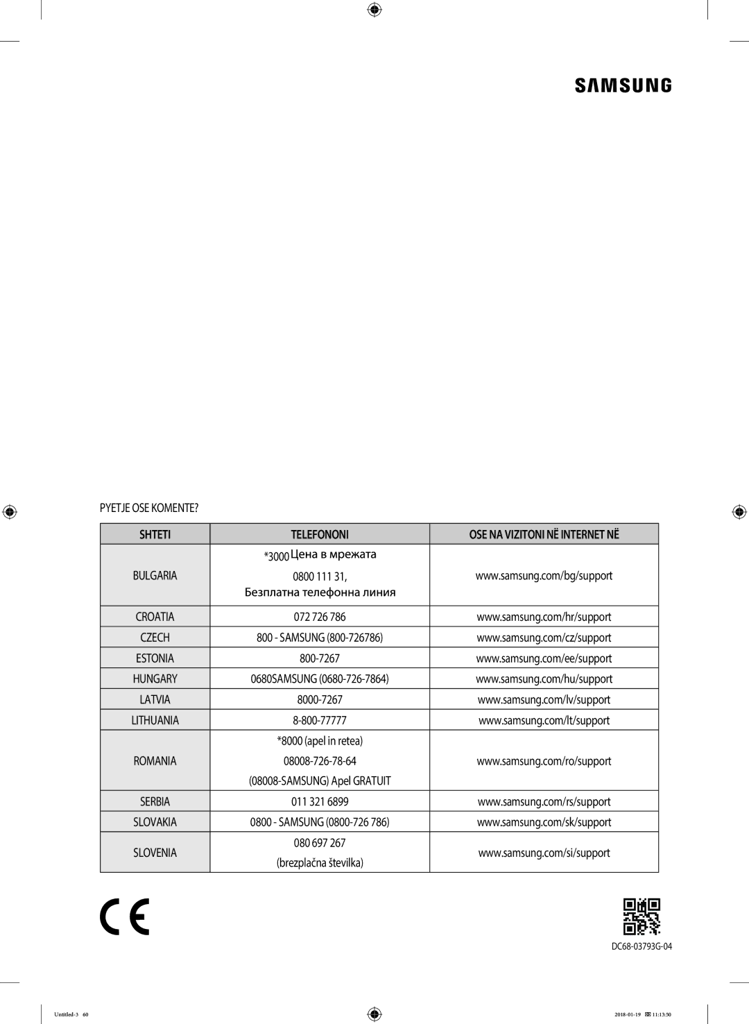 Samsung WW70J5355FW/AD, WW70J5355MW/AD manual Shteti Telefononi 