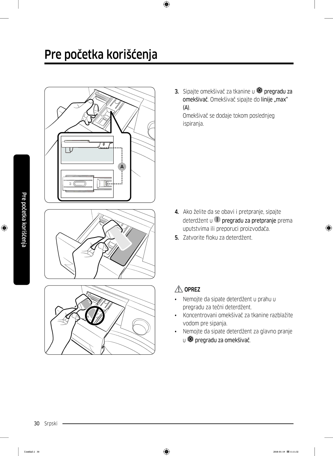 Samsung WW70J5355FW/AD, WW70J5355MW/AD manual Pre početka korišćenja 