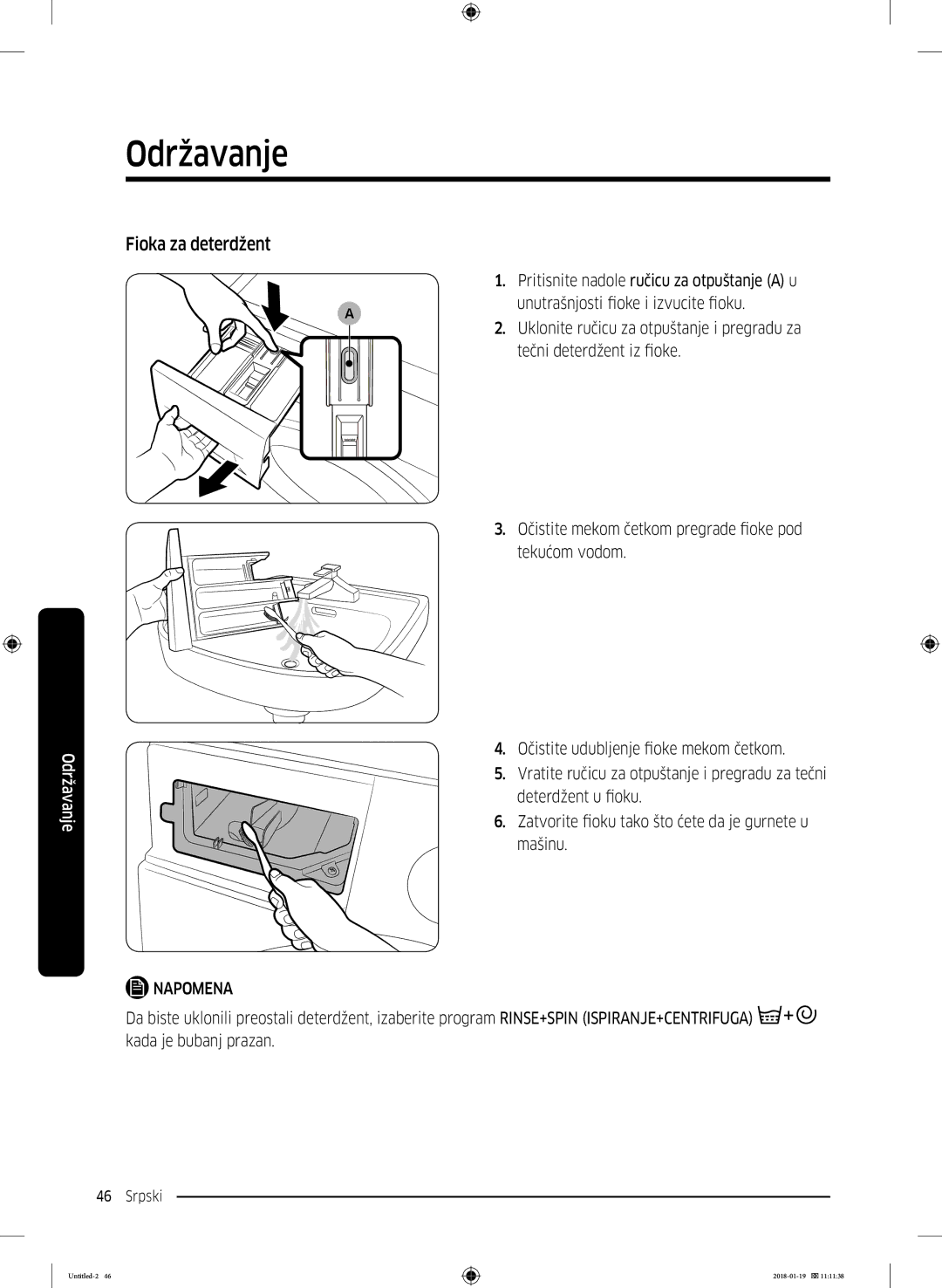 Samsung WW70J5355FW/AD, WW70J5355MW/AD manual Fioka za deterdžent 