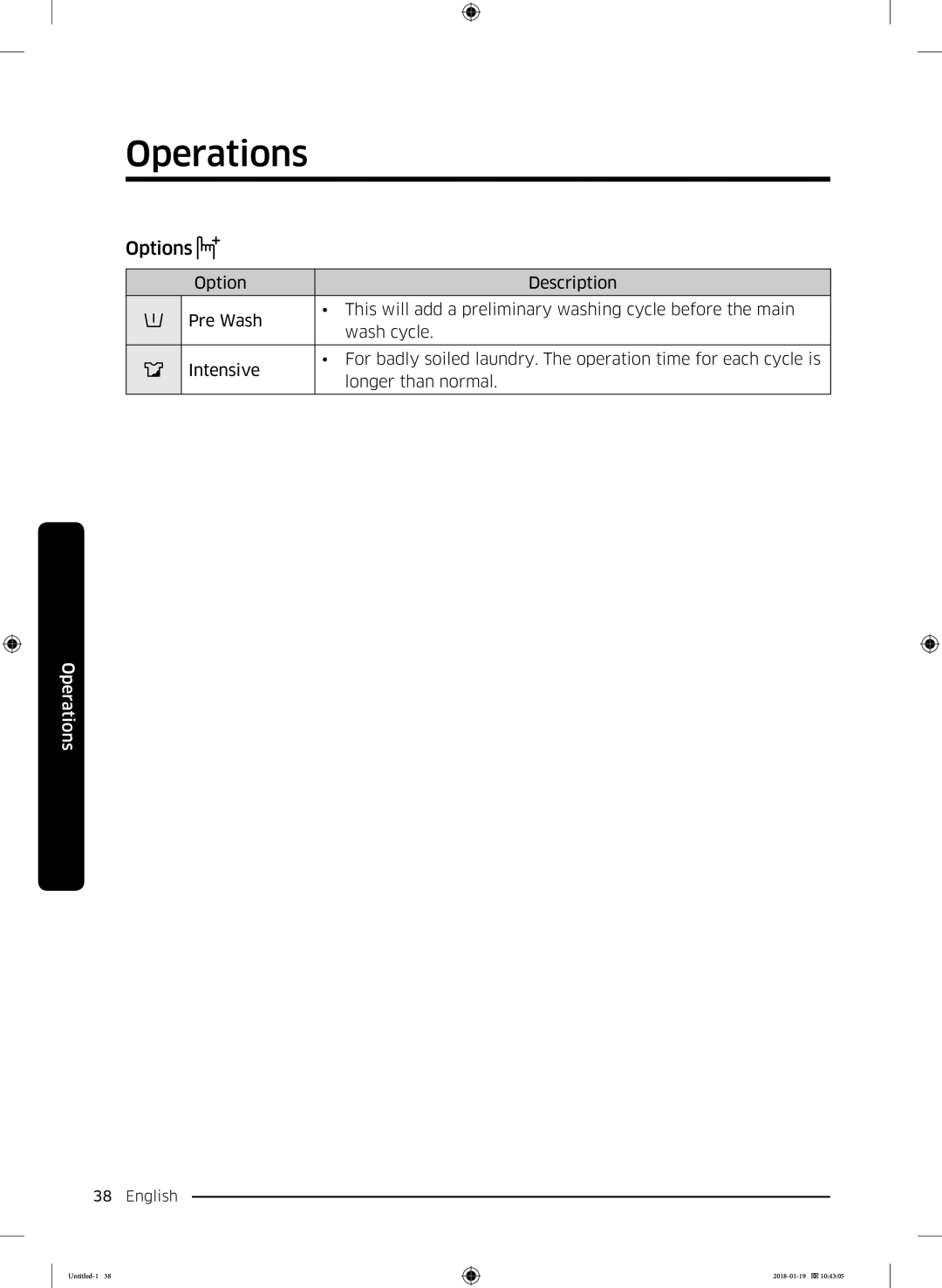 Samsung WW70J5355FW/AD, WW70J5355MW/AD manual Options 