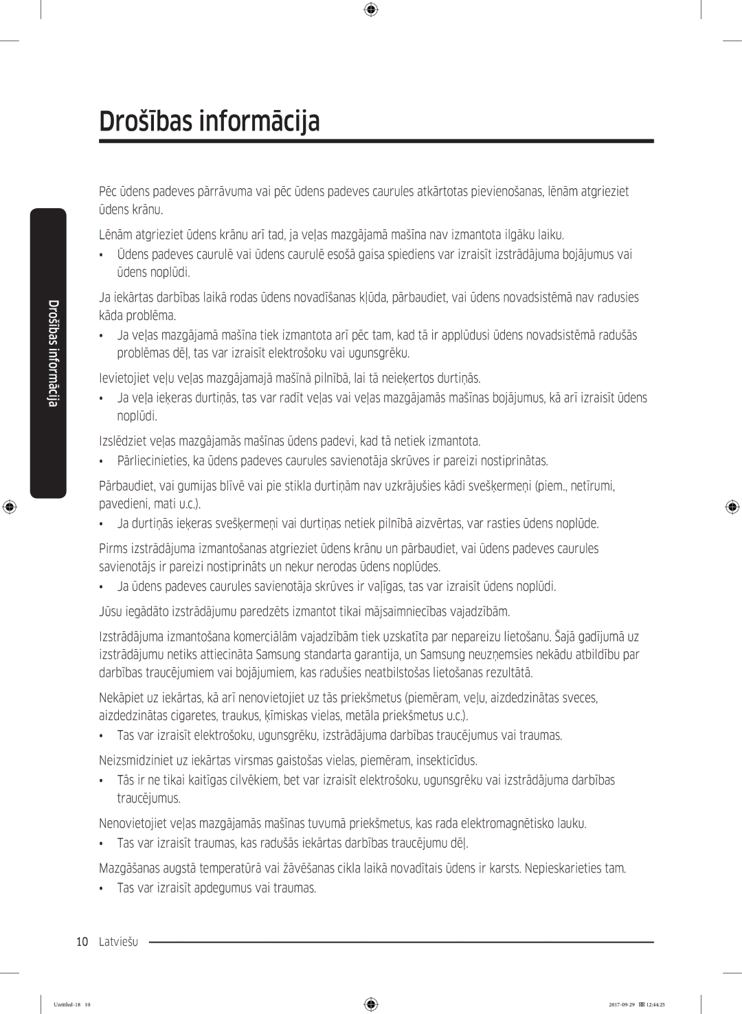 Samsung WW70J5355FW/AD, WW70J5355MW/AD manual Drošības informācija 