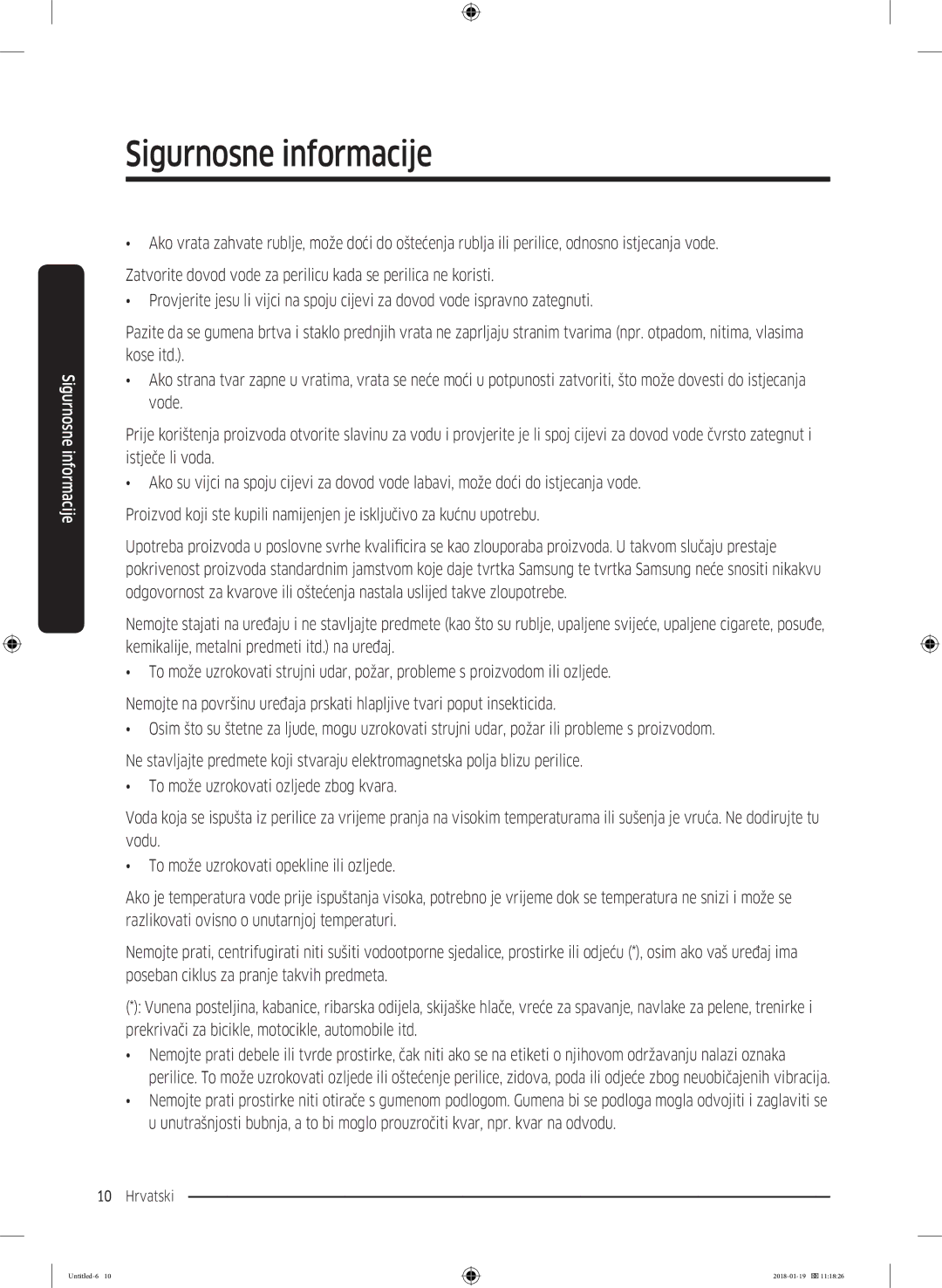 Samsung WW70J5355FW/AD, WW70J5355MW/AD manual Sigurnosne informacije 