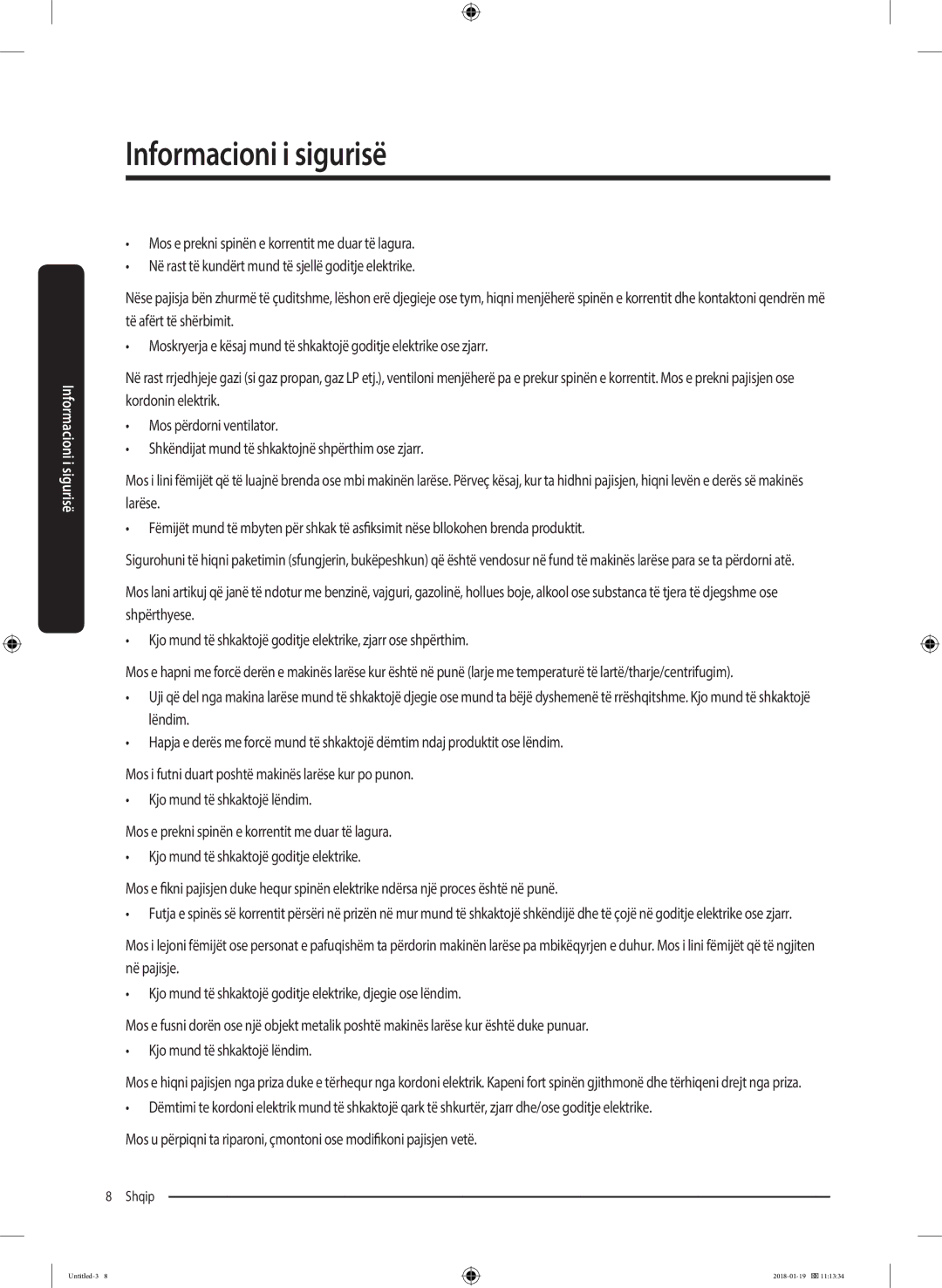 Samsung WW70J5355FW/AD, WW70J5355MW/AD manual Informacioni i sigurisë 