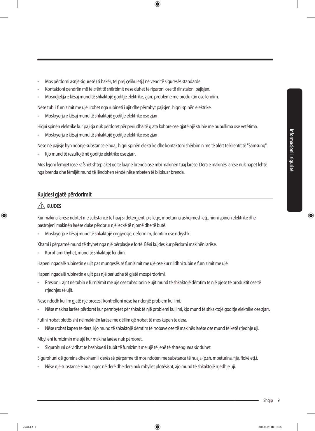 Samsung WW70J5355MW/AD, WW70J5355FW/AD manual Kujdesi gjatë përdorimit 