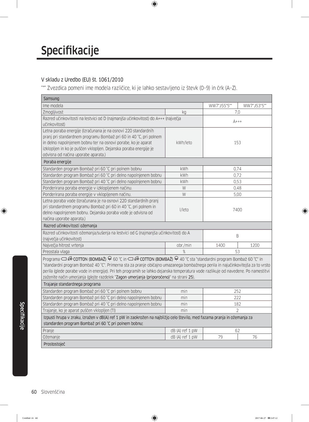 Samsung WW70J5355MW/AD, WW80J5355MW/AD manual WW7*J55*5 