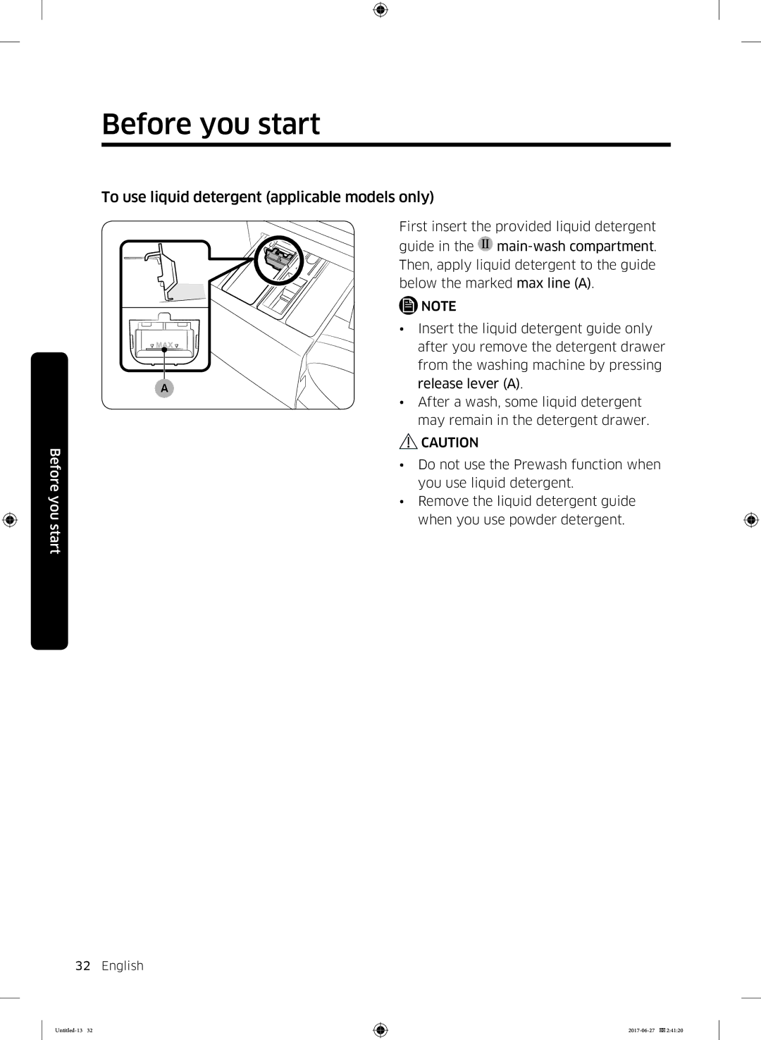 Samsung WW70J5355MW/AD, WW80J5355MW/AD manual To use liquid detergent applicable models only 