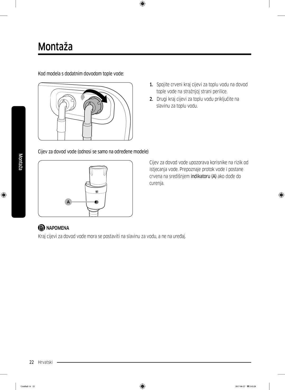 Samsung WW70J5355MW/AD, WW80J5355MW/AD manual Montaža 