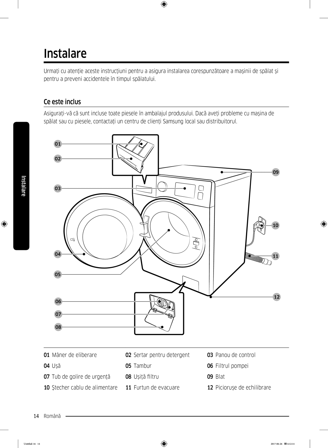 Samsung WW70J5246FW/LE, WW70J5446FX/LE, WW80J5446FX/LE, WW70J5246FX/LE manual Instalare, Ce este inclus 