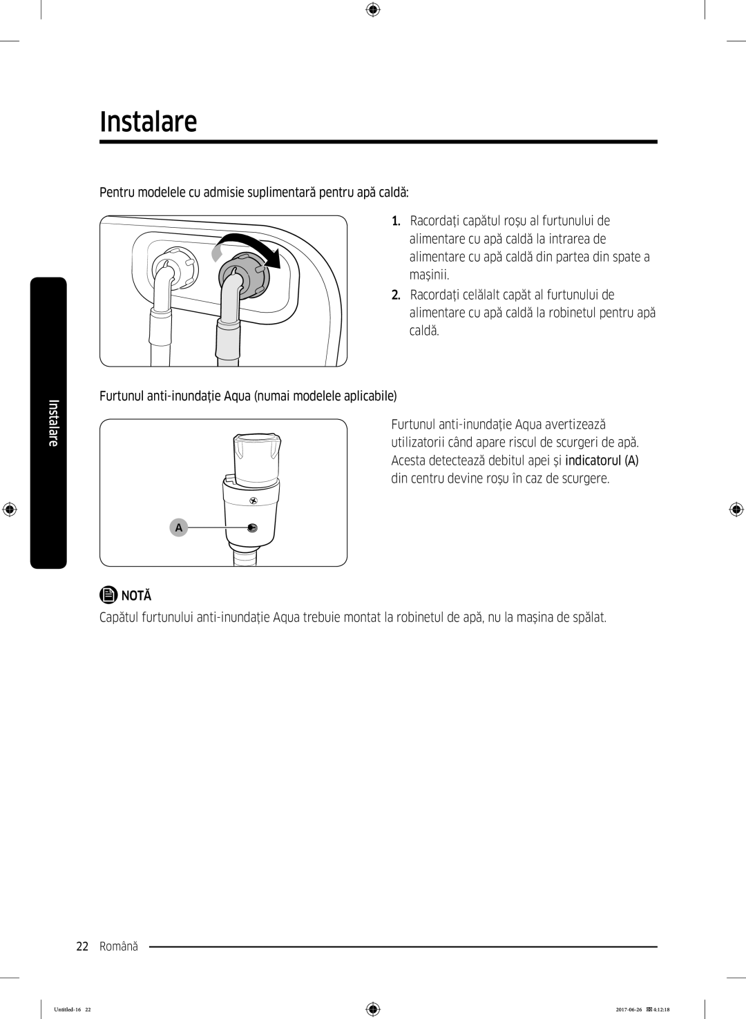 Samsung WW70J5246FW/LE, WW70J5446FX/LE, WW80J5446FX/LE, WW70J5246FX/LE manual Instalare 