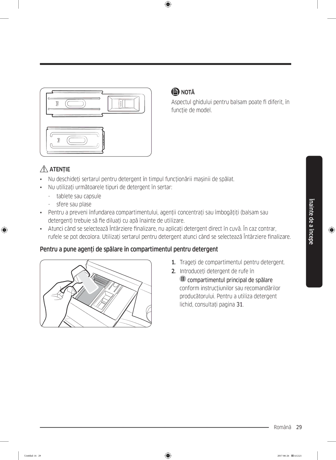 Samsung WW80J5446FX/LE, WW70J5446FX/LE, WW70J5246FW/LE, WW70J5246FX/LE manual Notă 