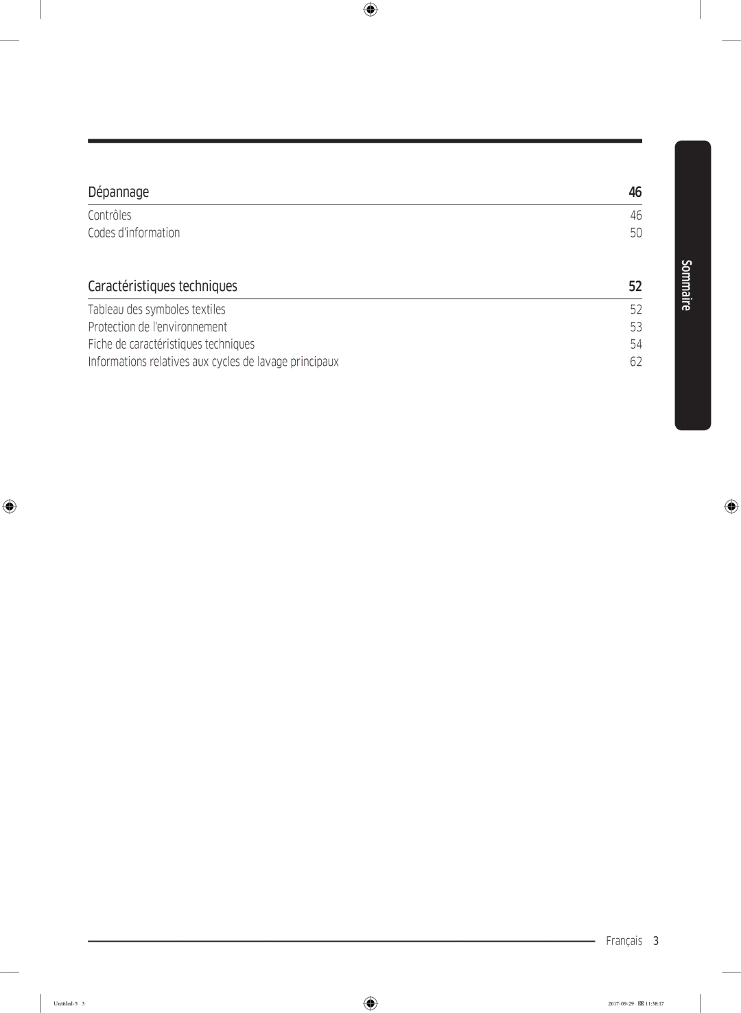 Samsung WW70J5355FX/EF, WW70J5455MW/EF, WW90J5455MW/EF Dépannage, Caractéristiques techniques, Contrôles Codes dinformation 