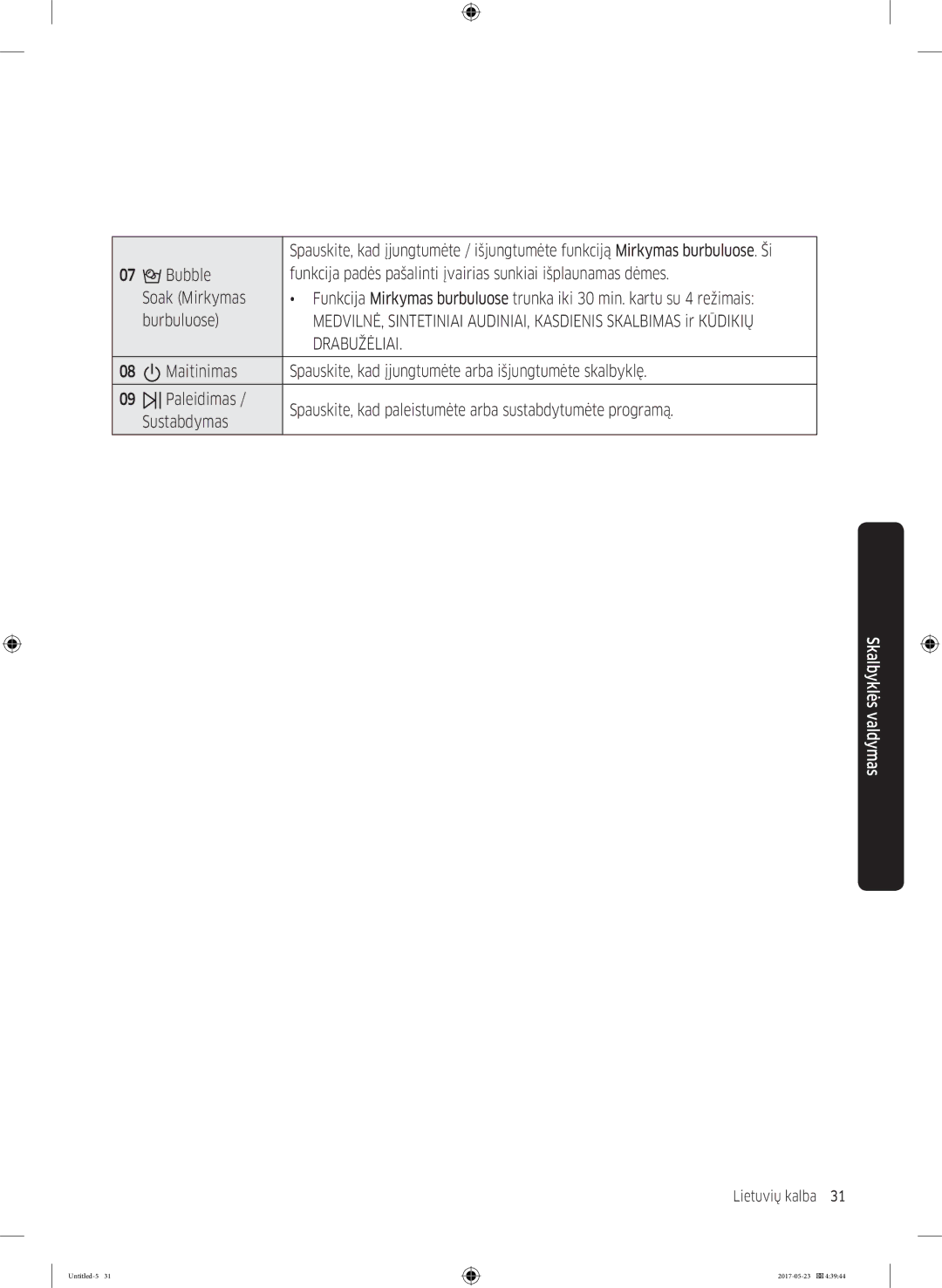 Samsung WW70K42101W/LE, WW70K42106W/LE manual Drabužėliai 