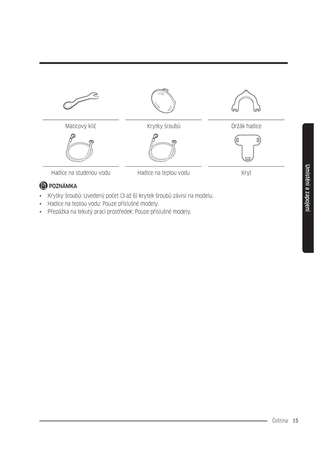 Samsung WW70K42101W/ZE, WW70K42106W/ZE manual Maticový klíč Krytky šroubů 