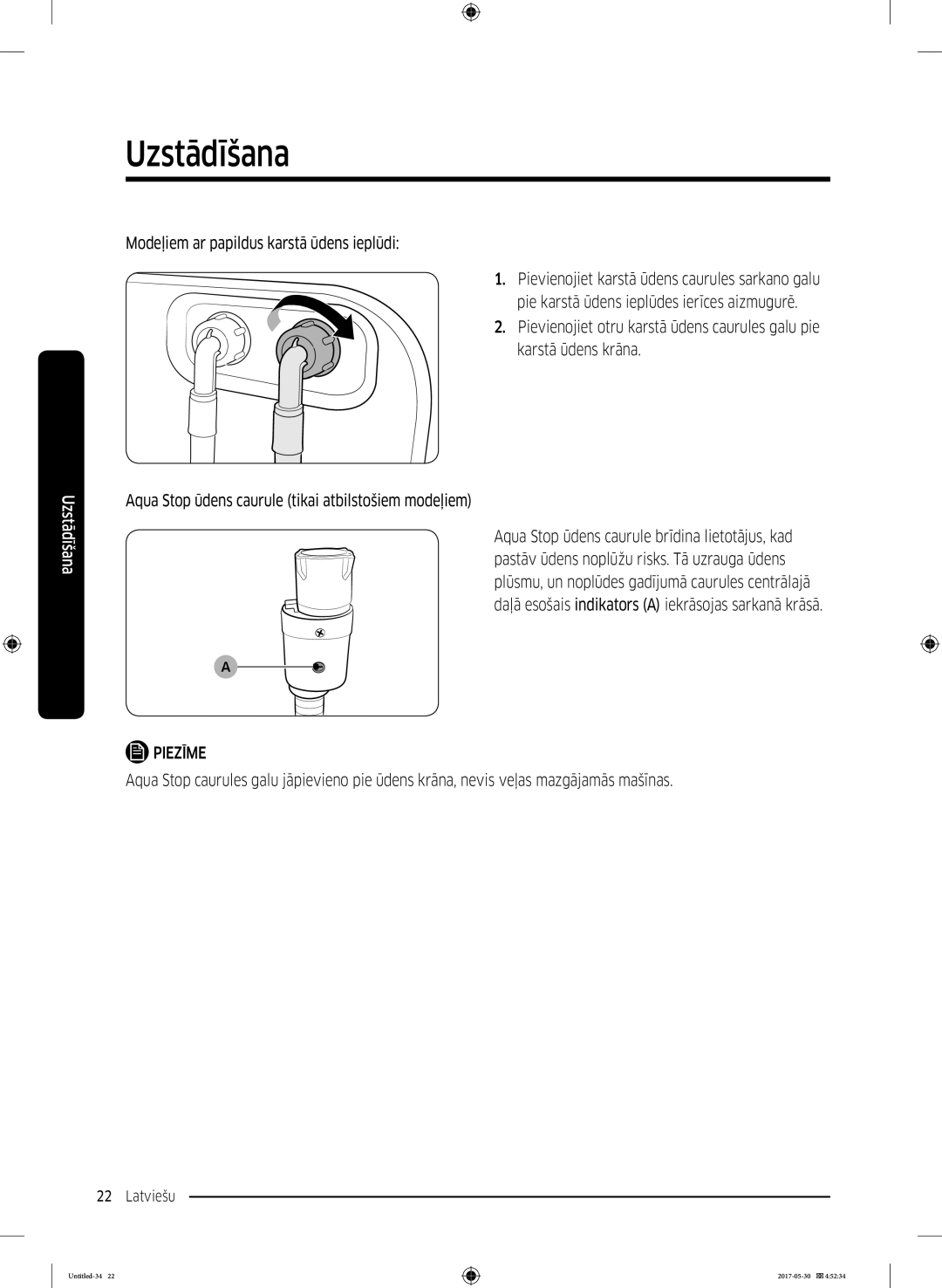 Samsung WW90K44305W/LE, WW70K44305W/LE, WW80K44305X/LE, WW80K44305W/LE manual Modeļiem ar papildus karstā ūdens ieplūdi 