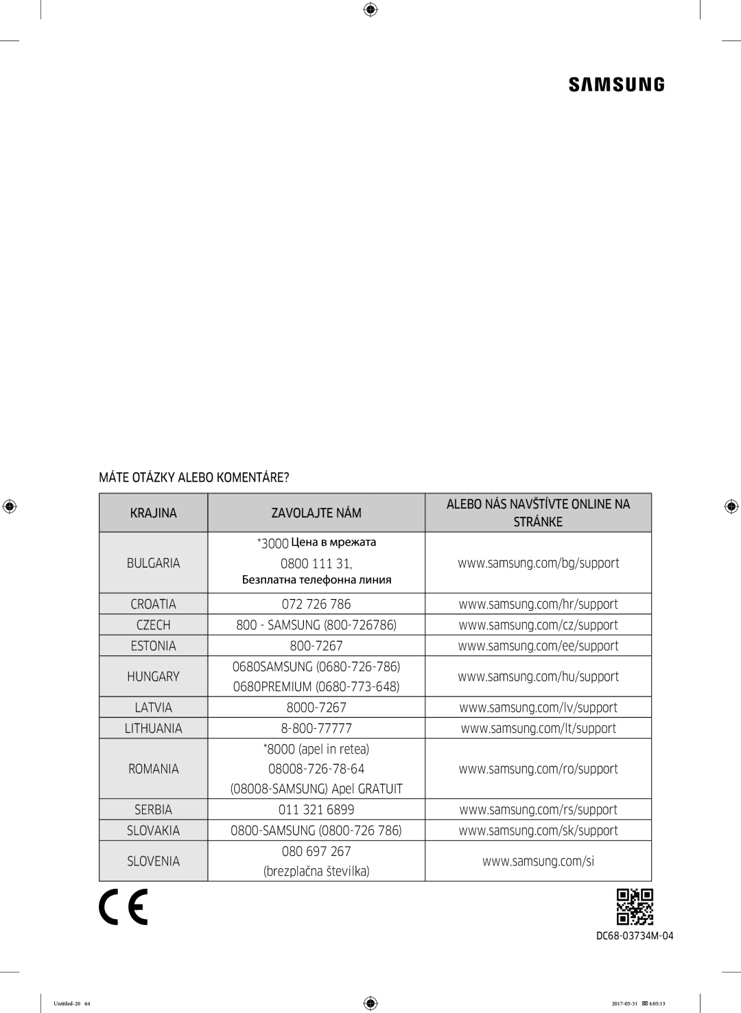 Samsung WW80K44305W/LE, WW70K44305W/LE, WW90K44305W/LE manual Máte Otázky Alebo KOMENTÁRE? Krajina Zavolajte NÁM 