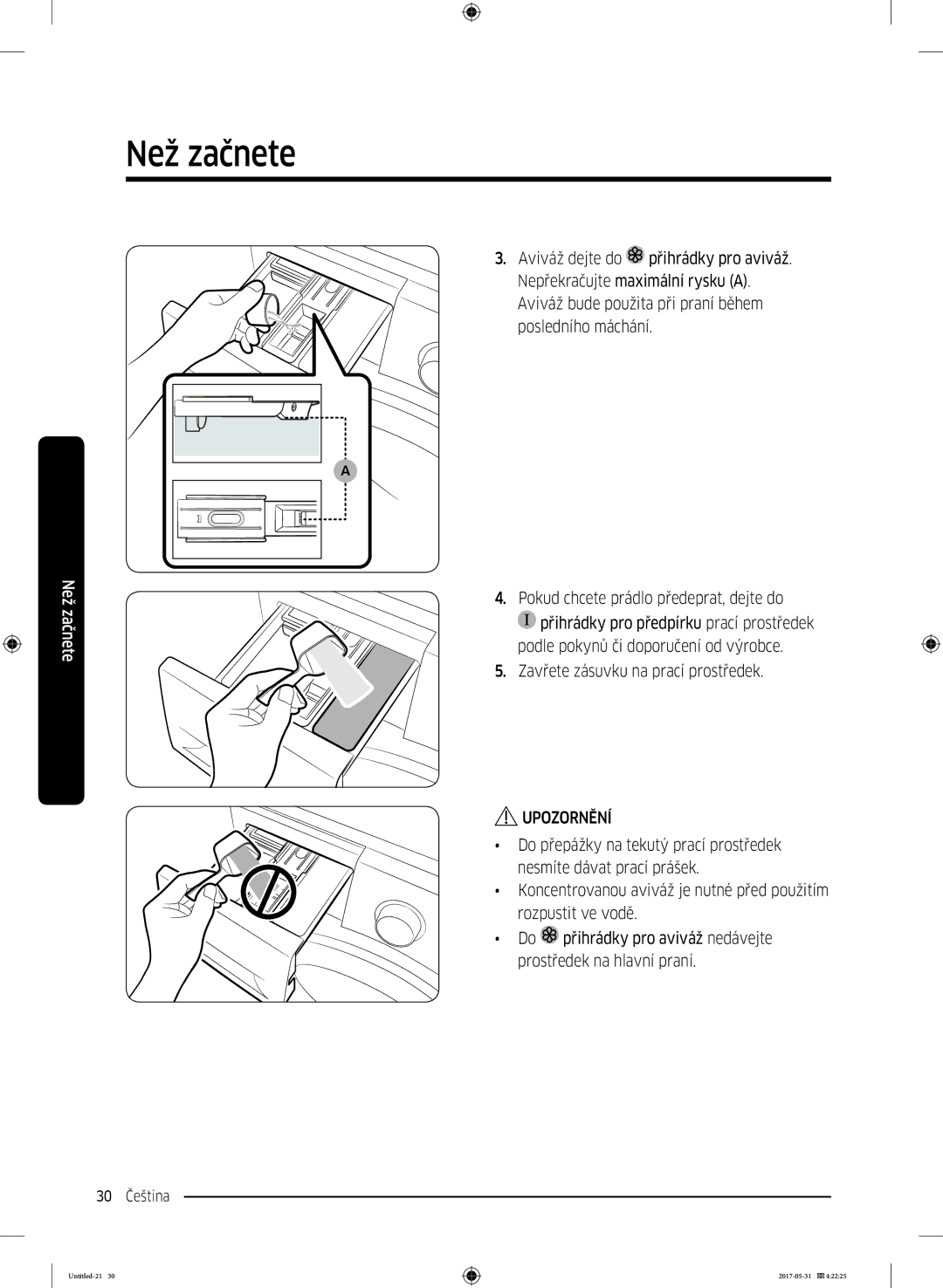 Samsung WW70K44305W/LE, WW90K44305W/LE, WW80K44305W/LE manual 30 Čeština 