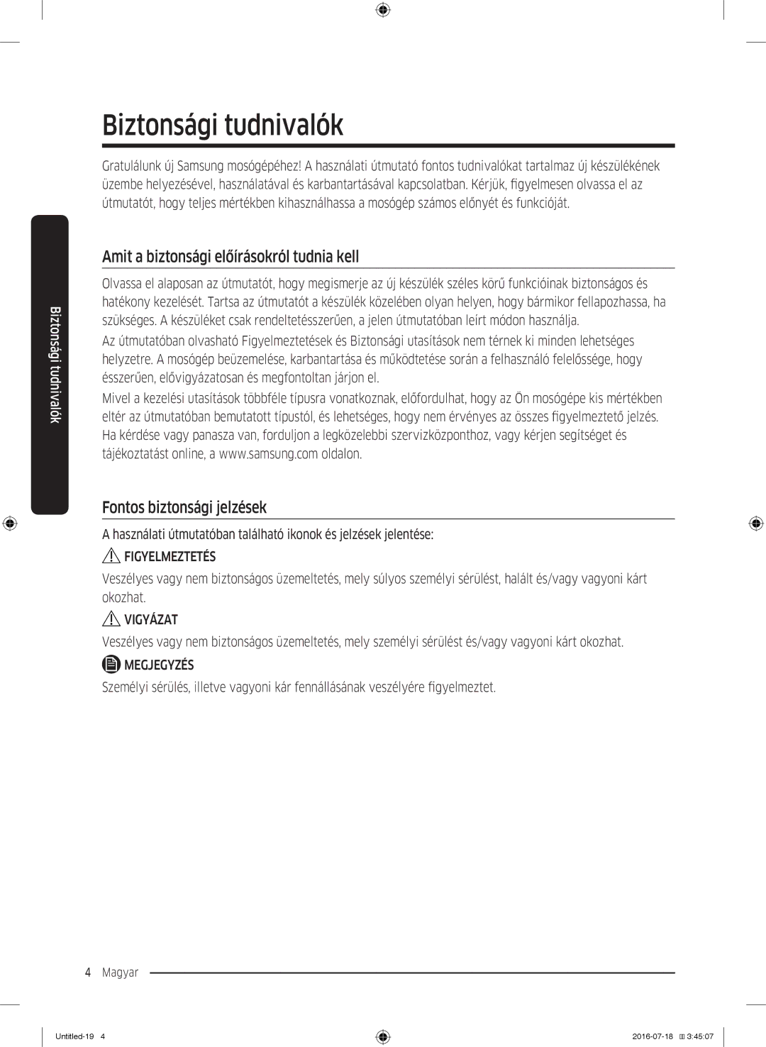 Samsung WW80K44305X/LE, WW70K44305W/LE, WW90K44305W/LE, WW80K44305W/LE manual Safety information 