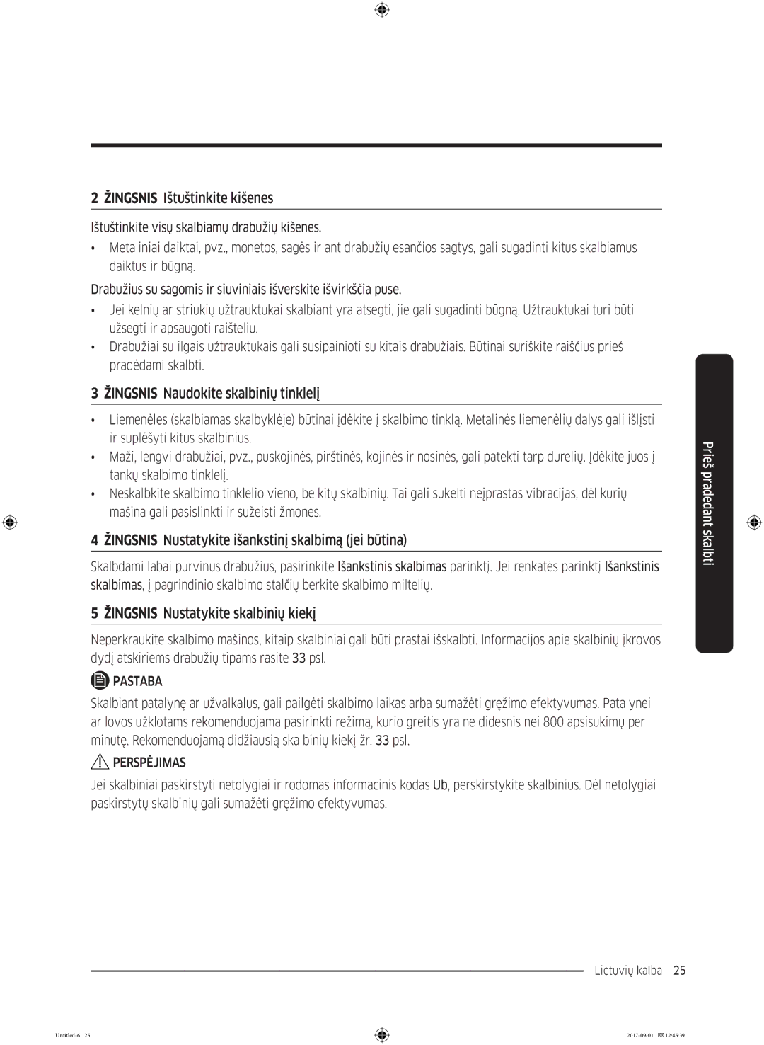 Samsung WW70K52109W/LE, WW70K52109W/ZE manual Žingsnis Ištuštinkite kišenes, Žingsnis Naudokite skalbinių tinklelį 