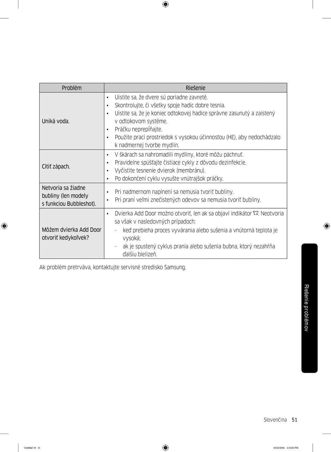 Samsung WW70K52109W/ZE manual Škárach sa nahromadili mydliny, ktoré môžu páchnuť 