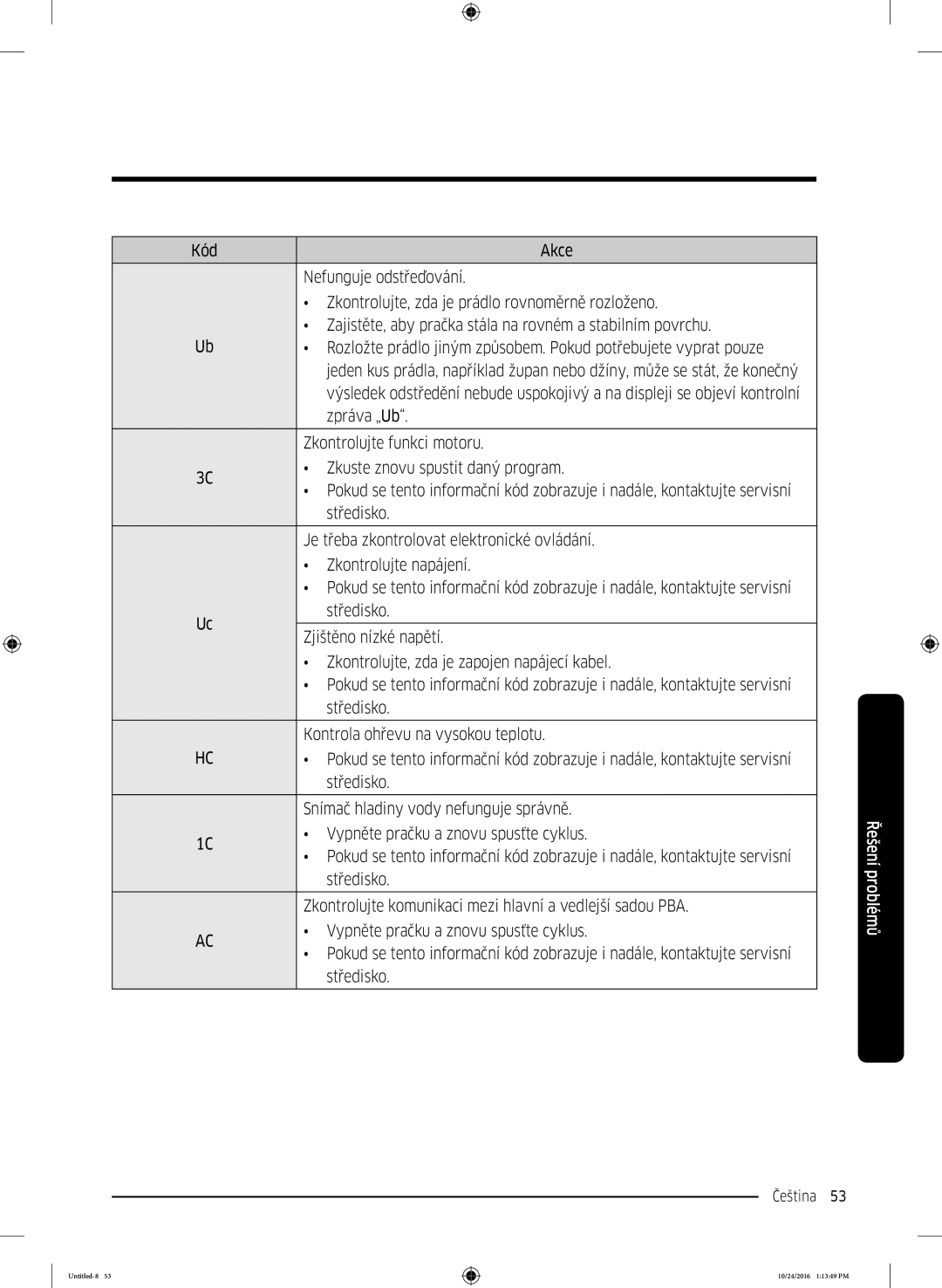 Samsung WW70K52109W/ZE manual Zpráva „Ub 