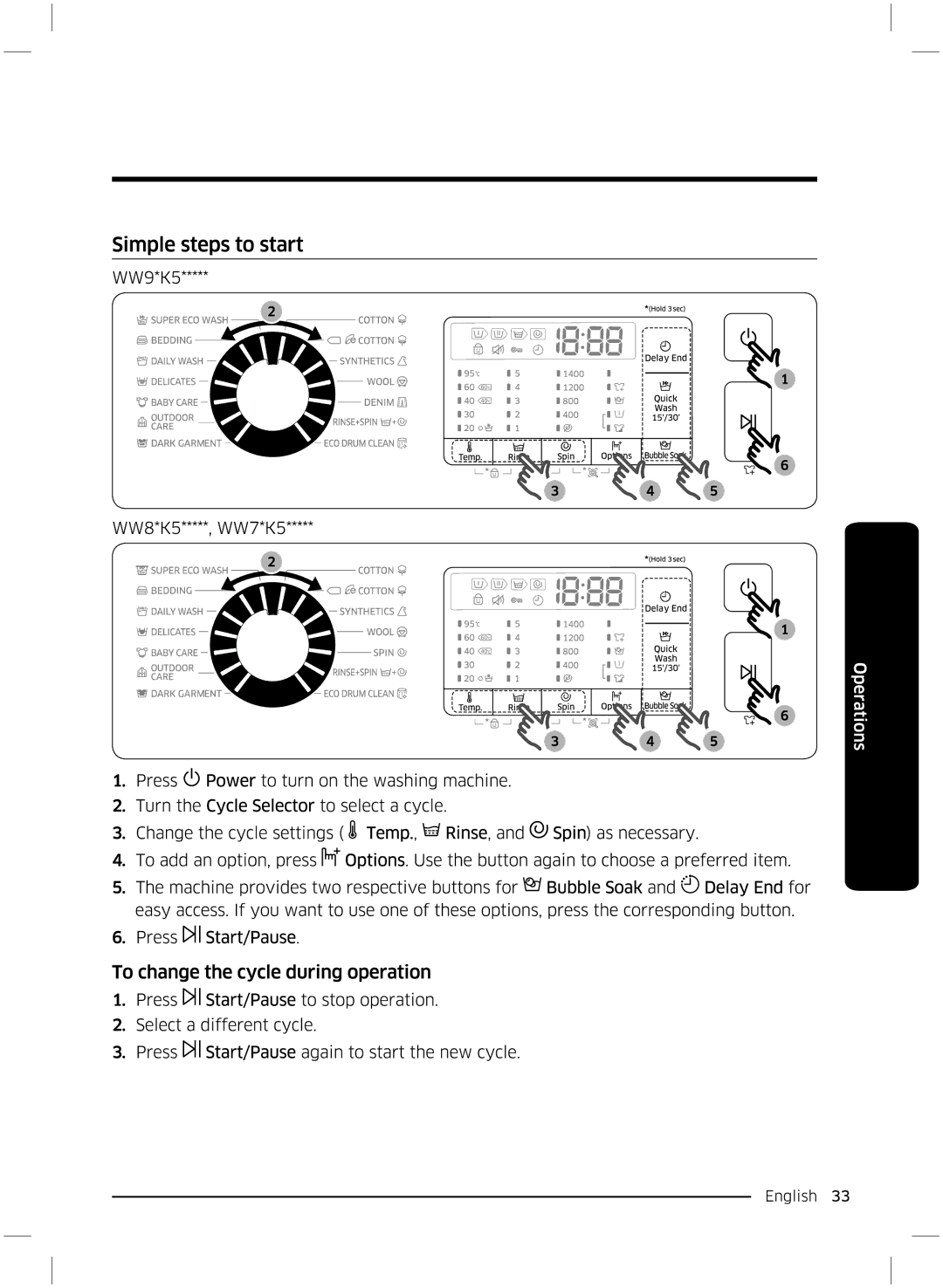 Samsung WW70K5210UW/LE, WW70K5210UX/LE manual 