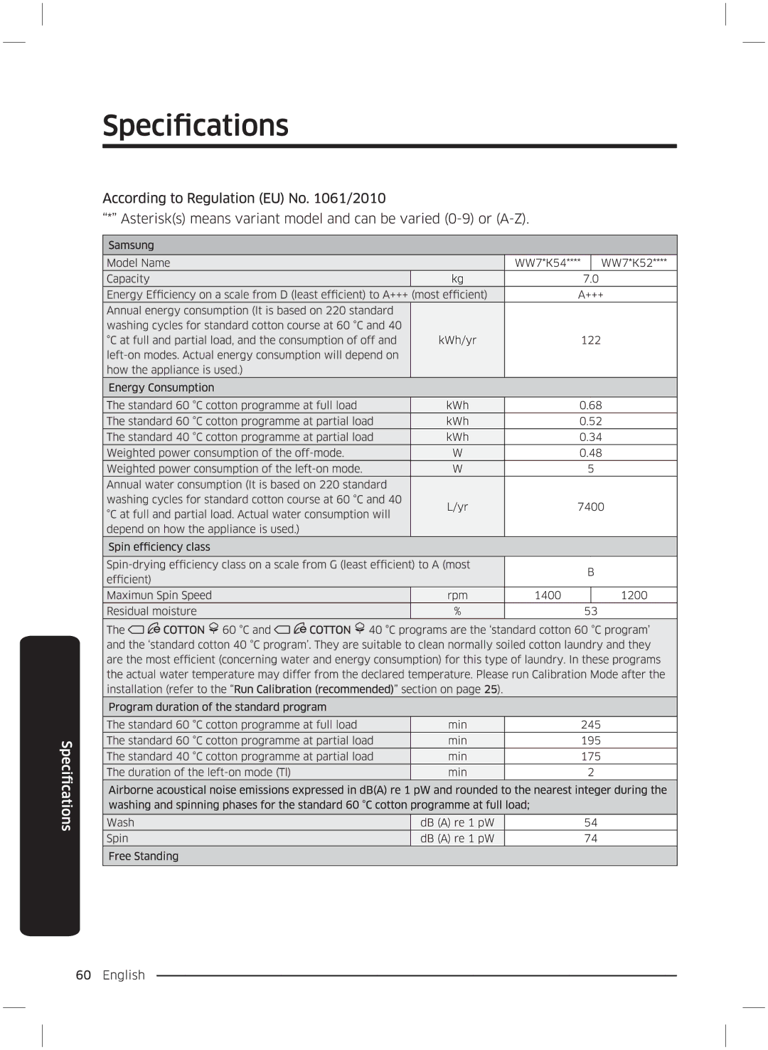 Samsung WW70K5210UX/LE, WW70K5210UW/LE manual 