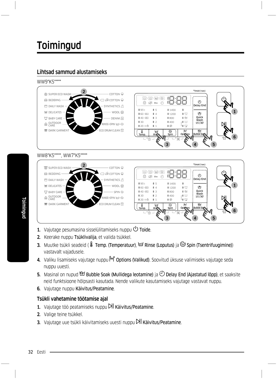 Samsung WW70K5210UX/LE, WW70K5210UW/LE manual 