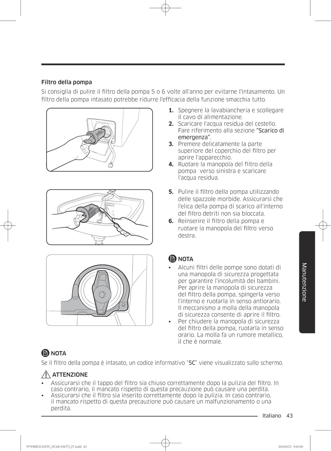 Samsung WW80K5210VW/ET, WW70K5210XW/ET manual Nota 