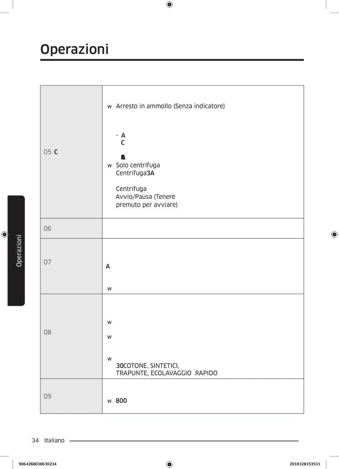 Samsung WW90M642OPW/ET, WW70M642OPW/ET, WW80M642OPW/ET manual Scarico ACQUA/CENTRIFUGA 