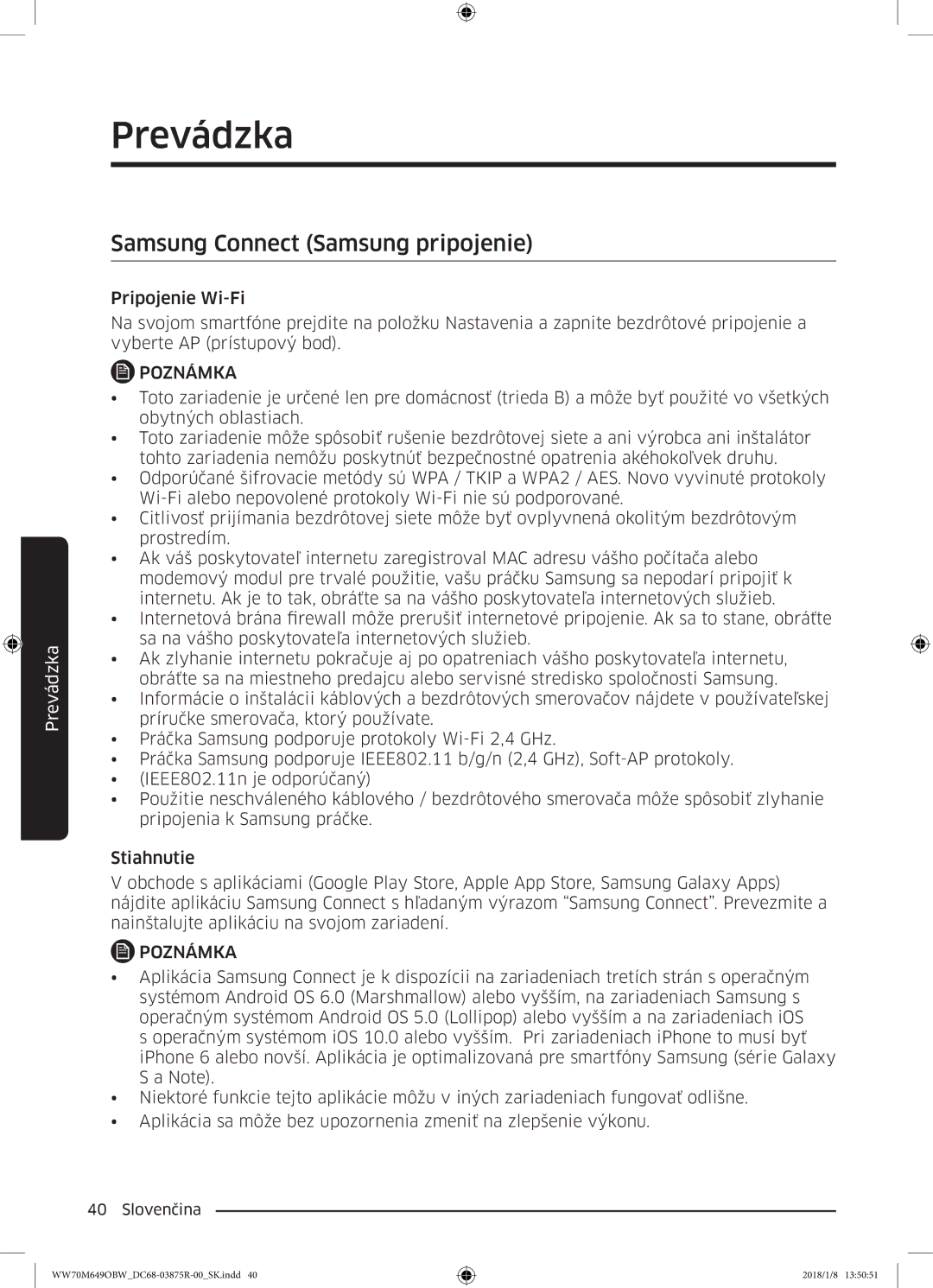 Samsung WW70M649OBW/ZE manual Samsung Connect Samsung pripojenie 