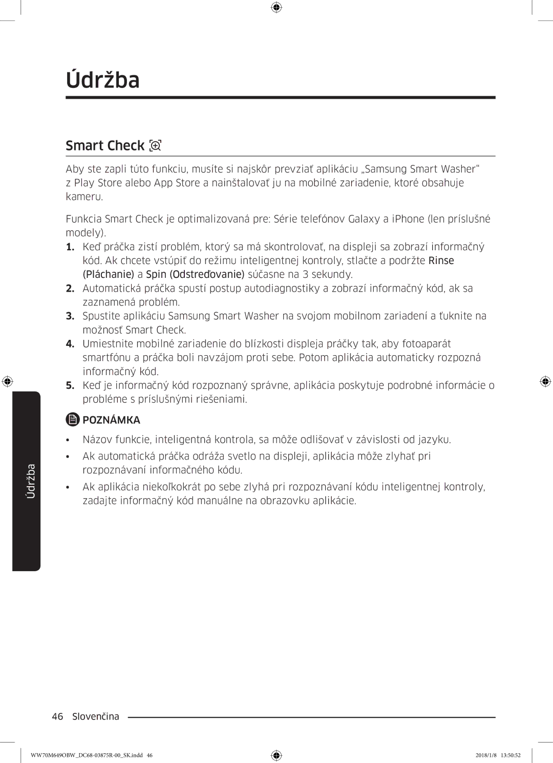 Samsung WW70M649OBW/ZE manual Smart Check 