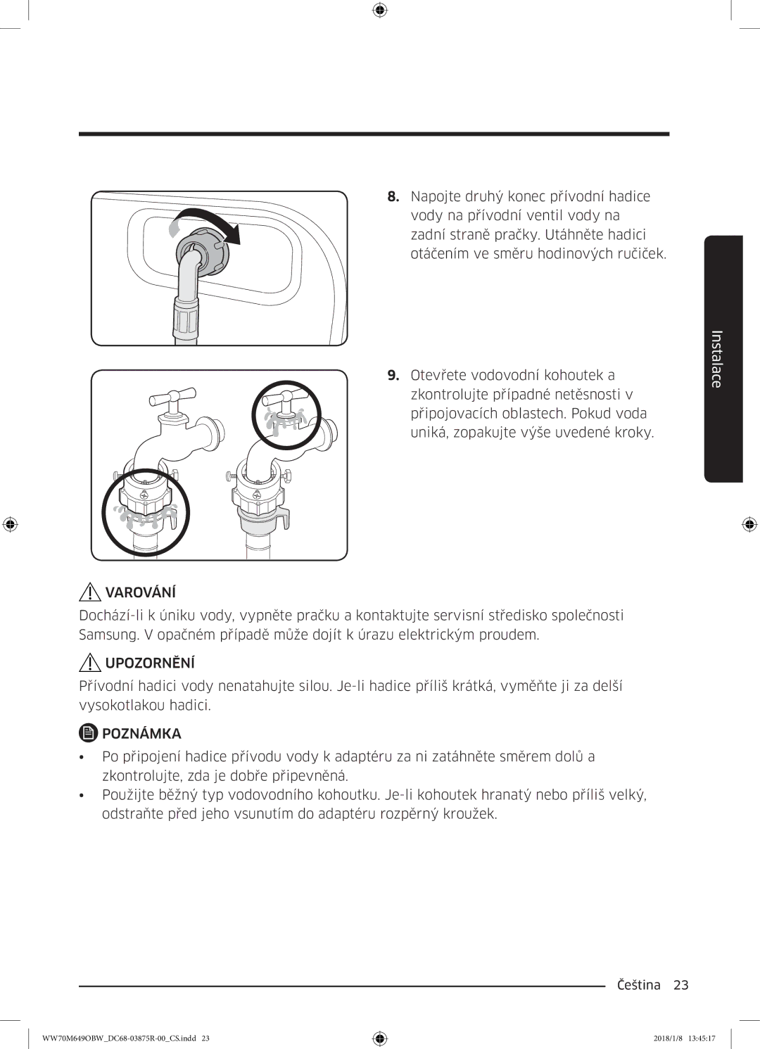 Samsung WW70M649OBW/ZE manual Varování 