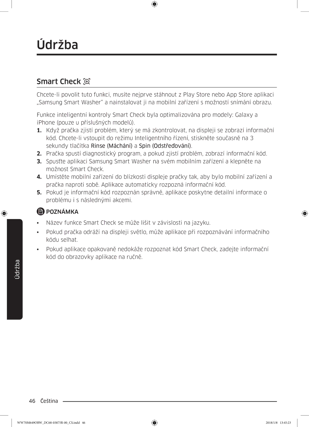 Samsung WW70M649OBW/ZE manual Smart Check 