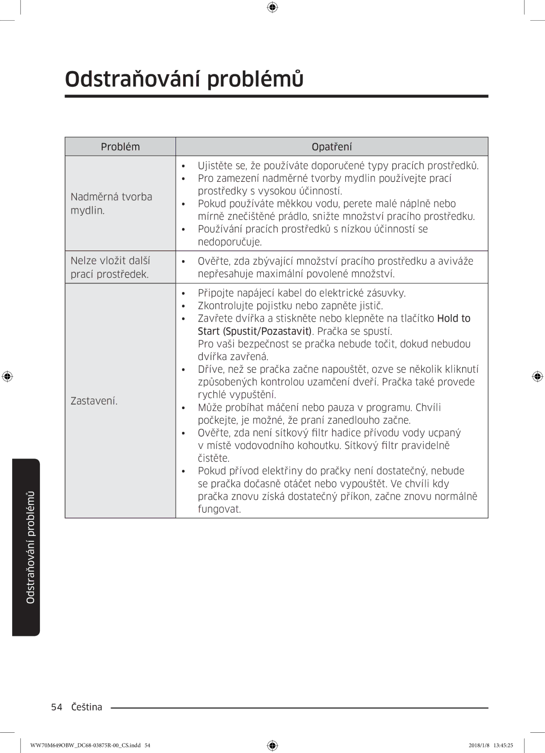 Samsung WW70M649OBW/ZE manual 54 Čeština 