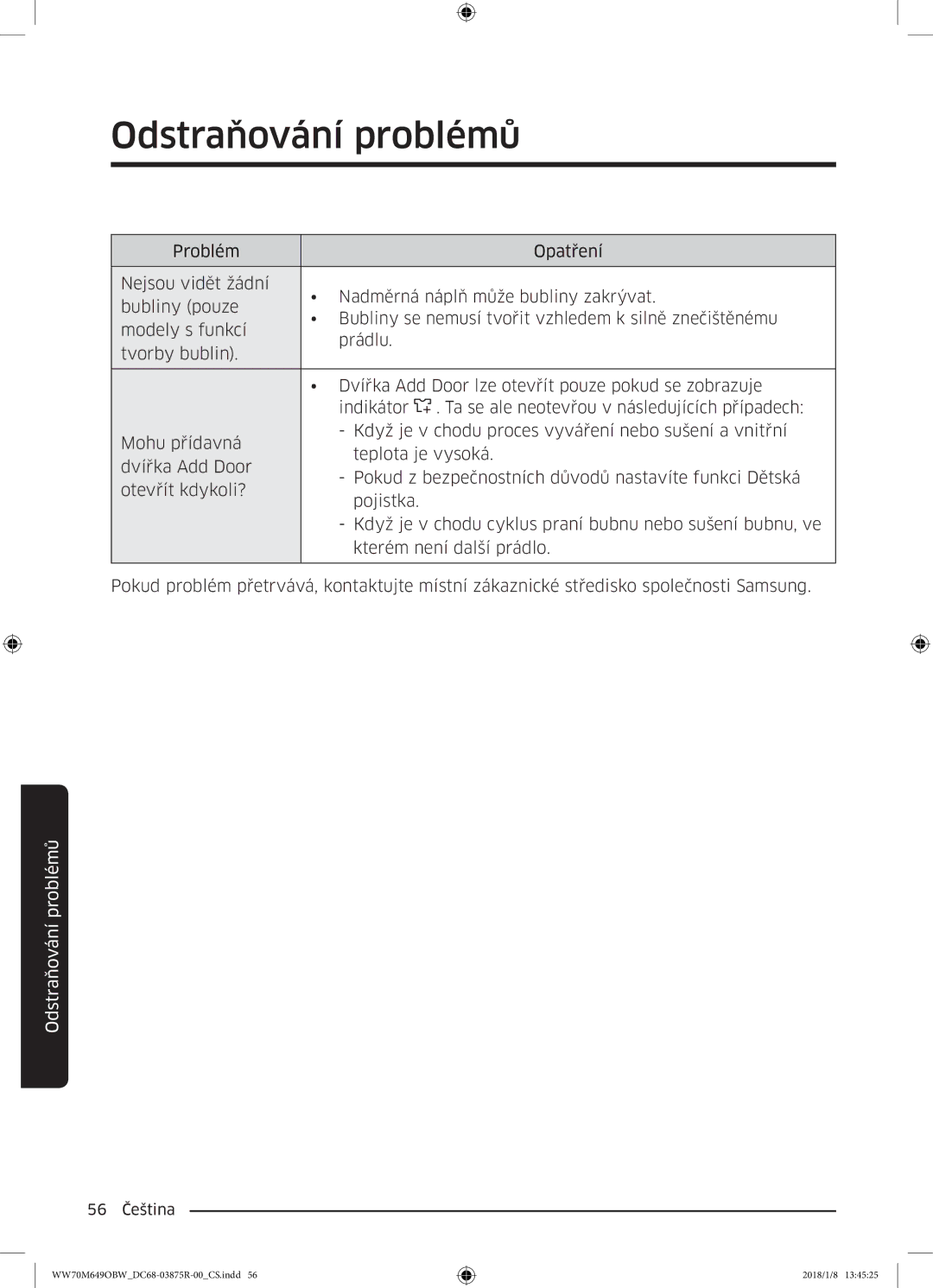 Samsung WW70M649OBW/ZE manual 56 Čeština 