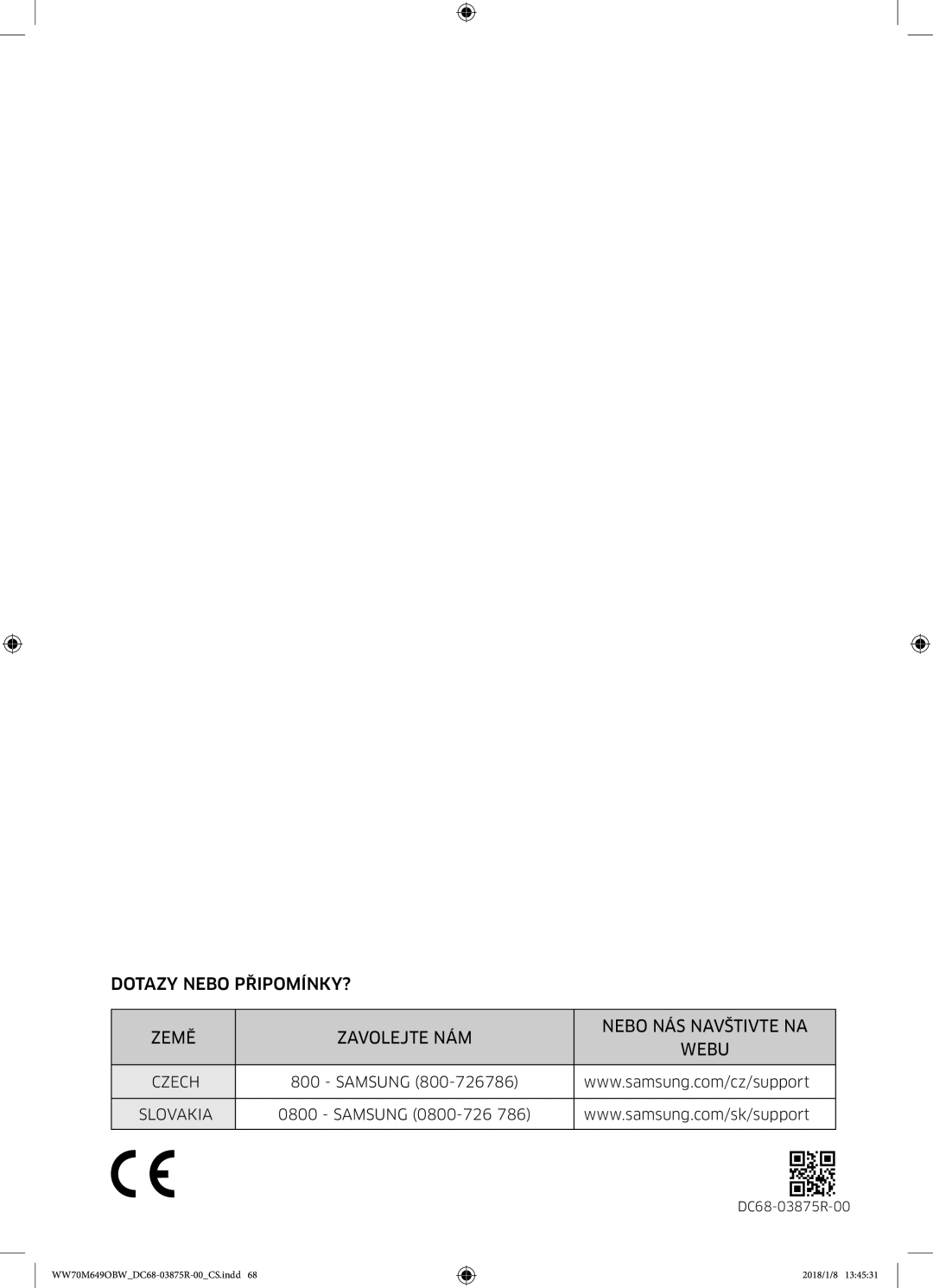 Samsung WW70M649OBW/ZE manual Slovakia 