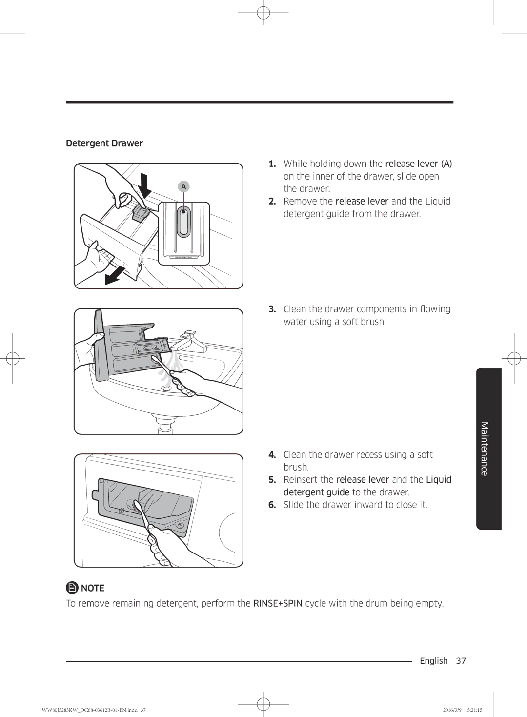 Samsung WW80J3283KW/SV, WW75J3083KW/SV, WW75J3283KW/SV, WW75J3283GS/SV manual Maintenance 