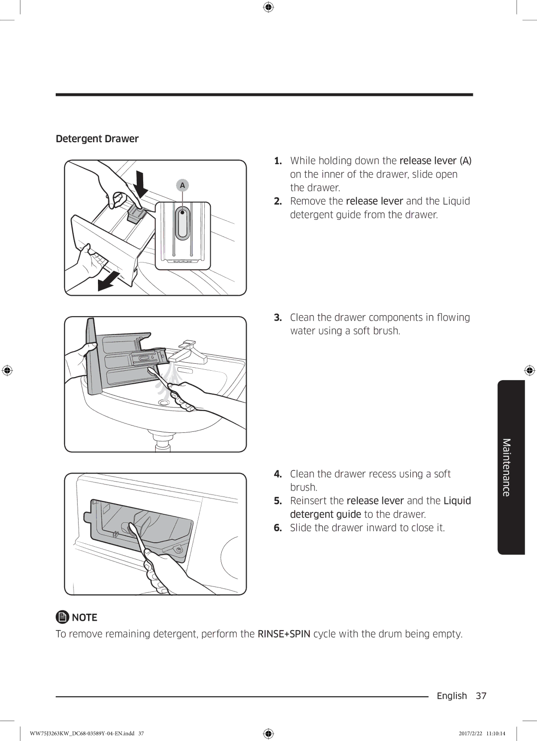 Samsung WW60J3063KW/YL, WW75J3263KW/YL, WW50J3063LW/YL manual Maintenance 