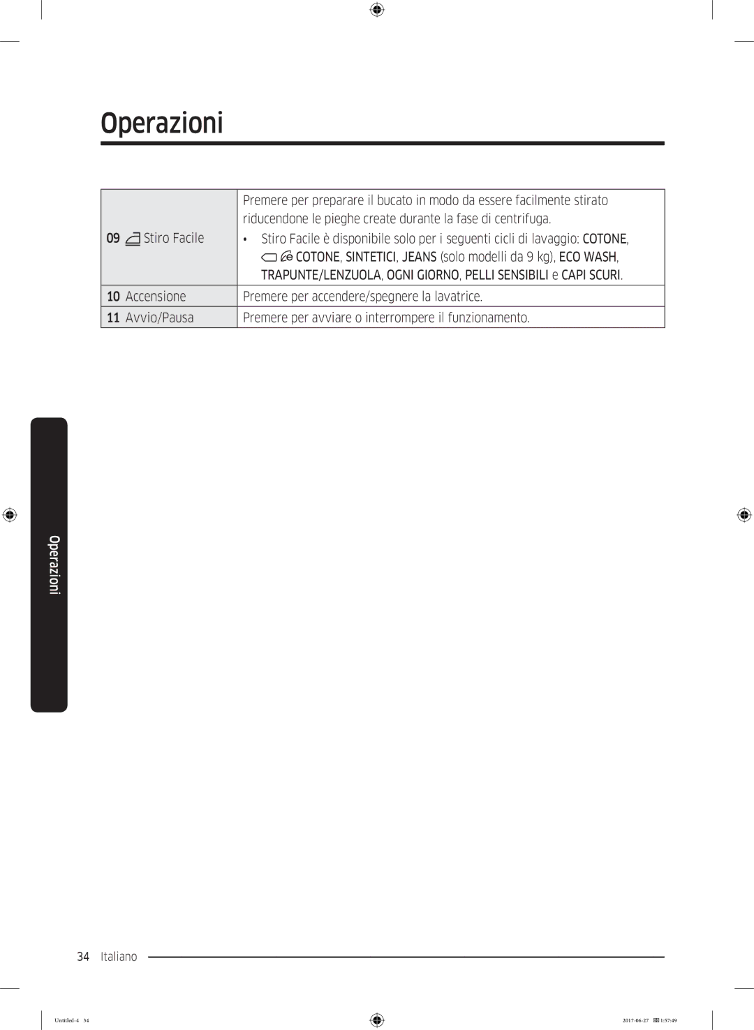 Samsung WW80J5455MW/ET, WW75J5255FW/ET, WW80J5445FW/ET manual Riducendone le pieghe create durante la fase di centrifuga 