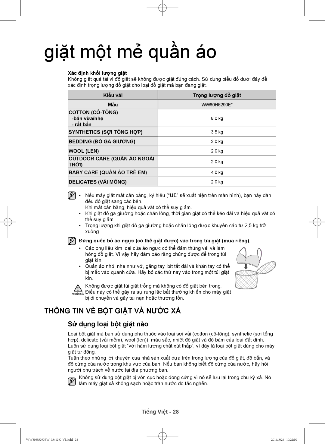 Samsung WW80H5290EW/SV manual Thông tin về bột giặt và nước xả, Sử dụng loại bộ̣t giặt nào, Cotton CÔ-TÔNG 