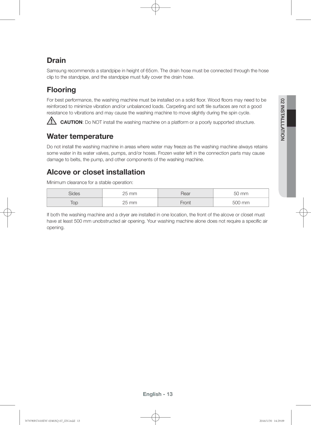 Samsung WW80H7410EW/EU manual Drain 