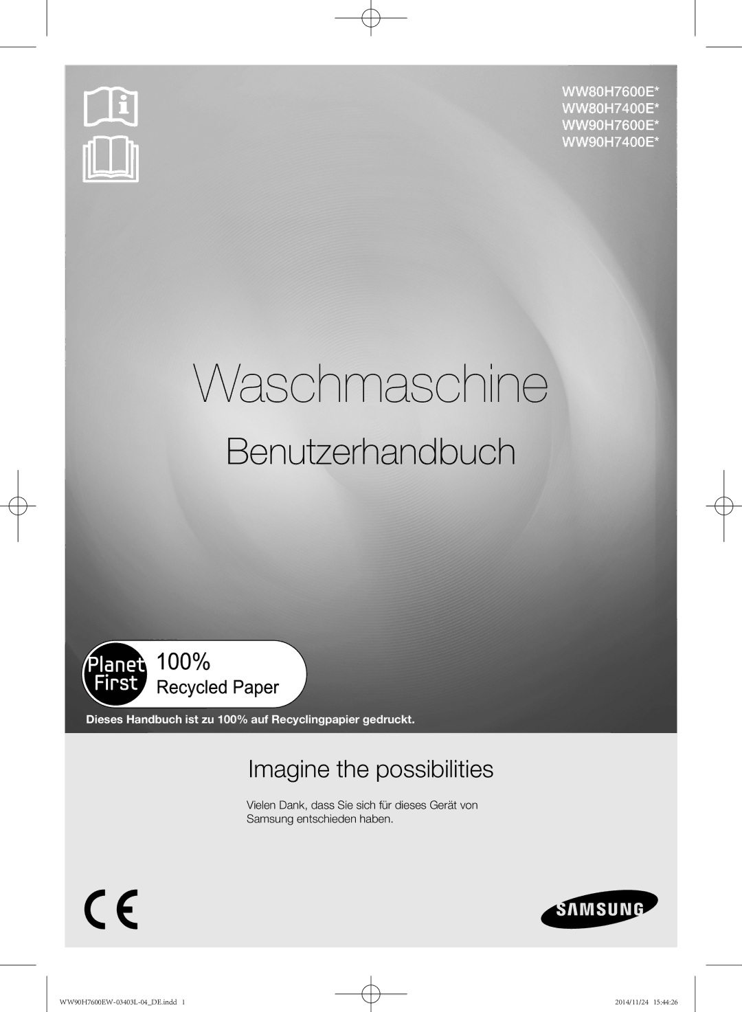 Samsung WW80H7400EW/EG, WW80H7600EW/EG manual Waschmaschine 