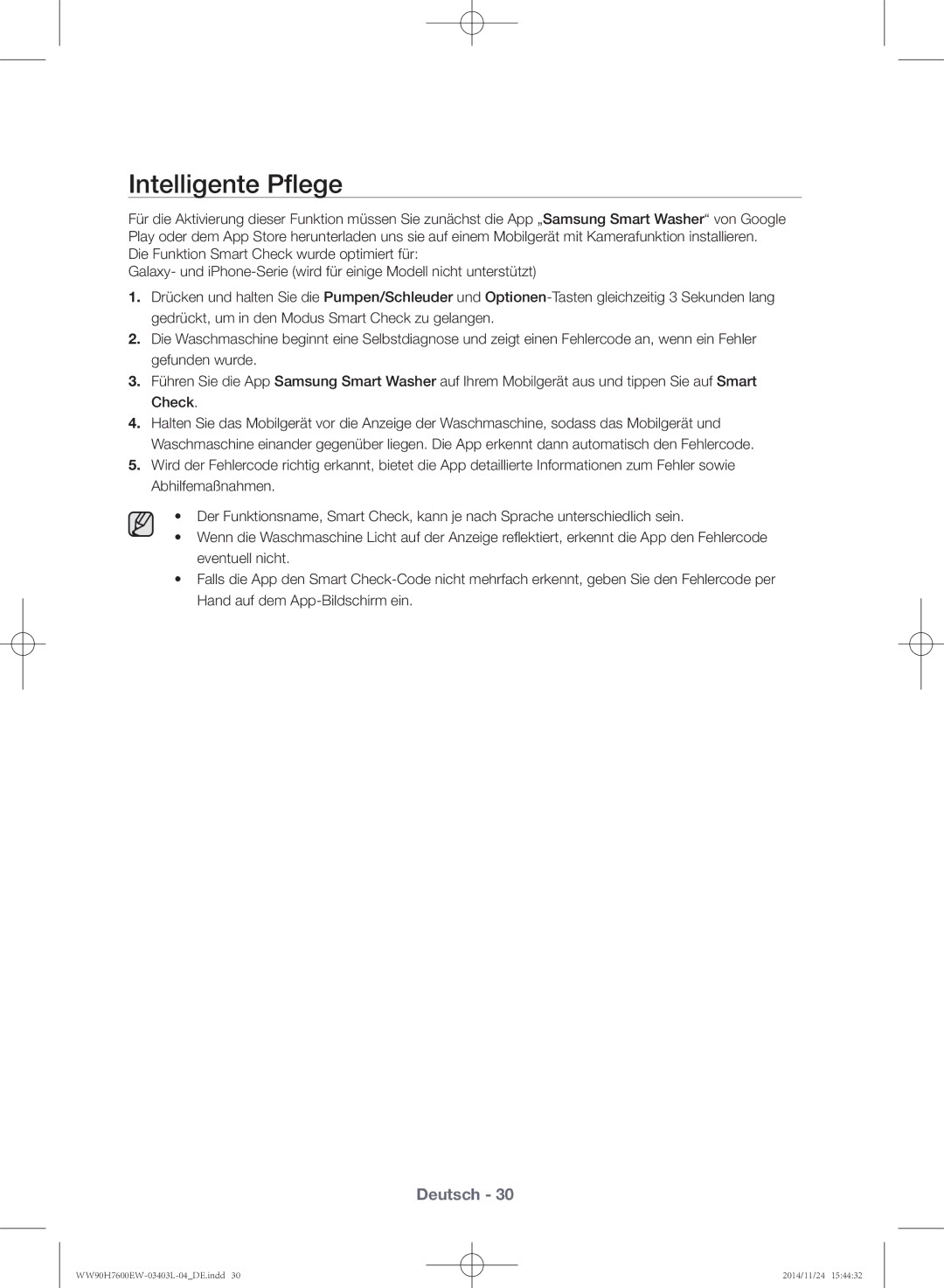 Samsung WW80H7600EW/EG, WW80H7400EW/EG manual Intelligente Pfege 