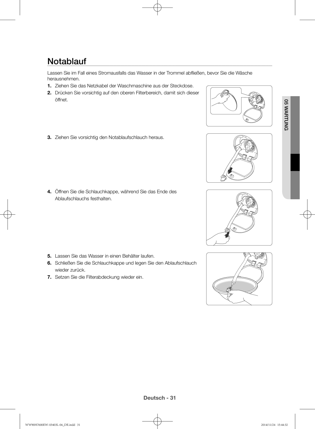 Samsung WW80H7400EW/EG, WW80H7600EW/EG manual Notablauf 