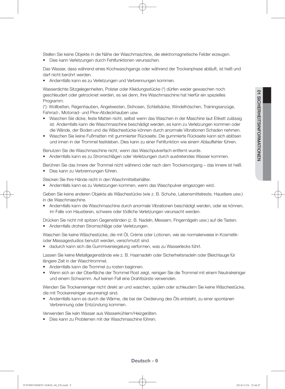 Samsung WW80H7400EW/EG, WW80H7600EW/EG manual Deutsch 