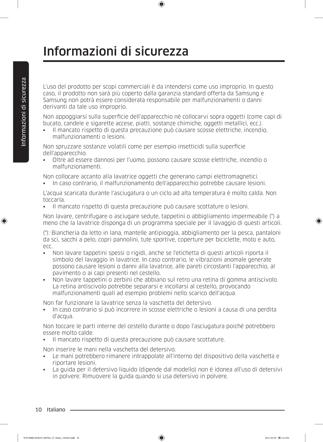 Samsung WW80J3283KW/ET, WW80J3483KW/ET, WW60J3283LW/ET manual Informazioni di sicurezza 