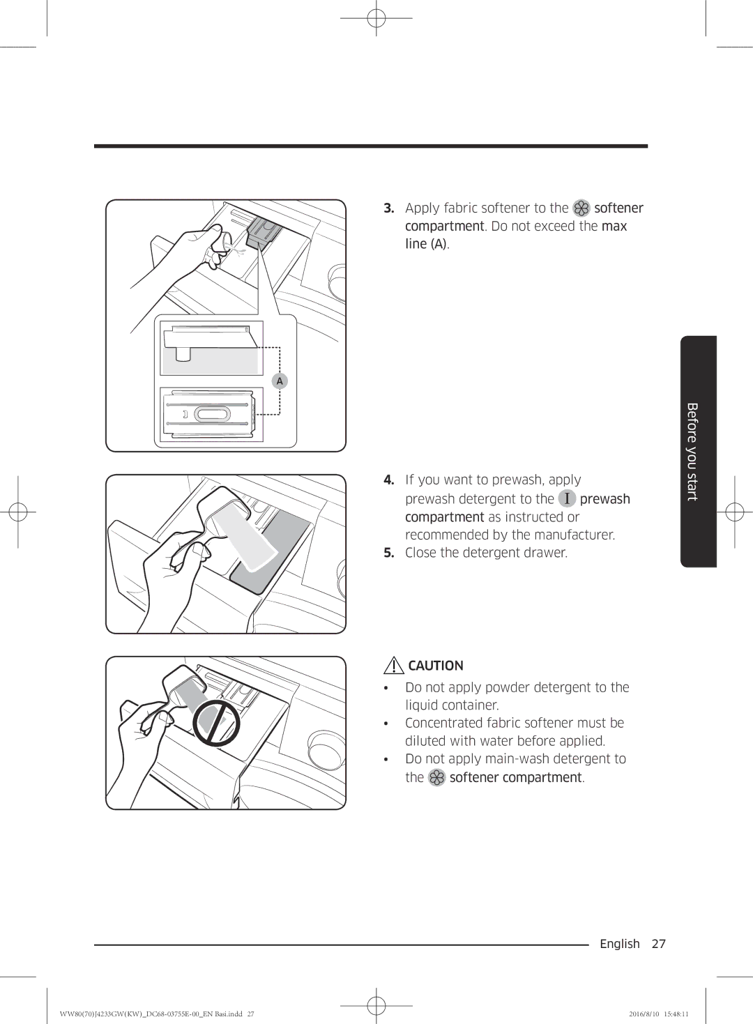 Samsung WW80J42G0BW/SV manual Before you start 