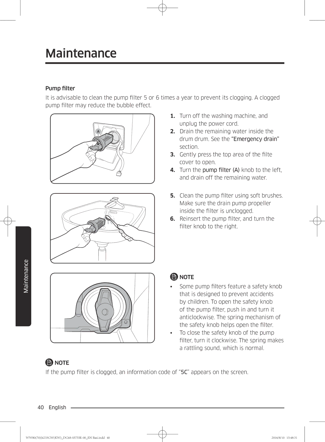 Samsung WW80J42G0BW/SV manual Maintenance 