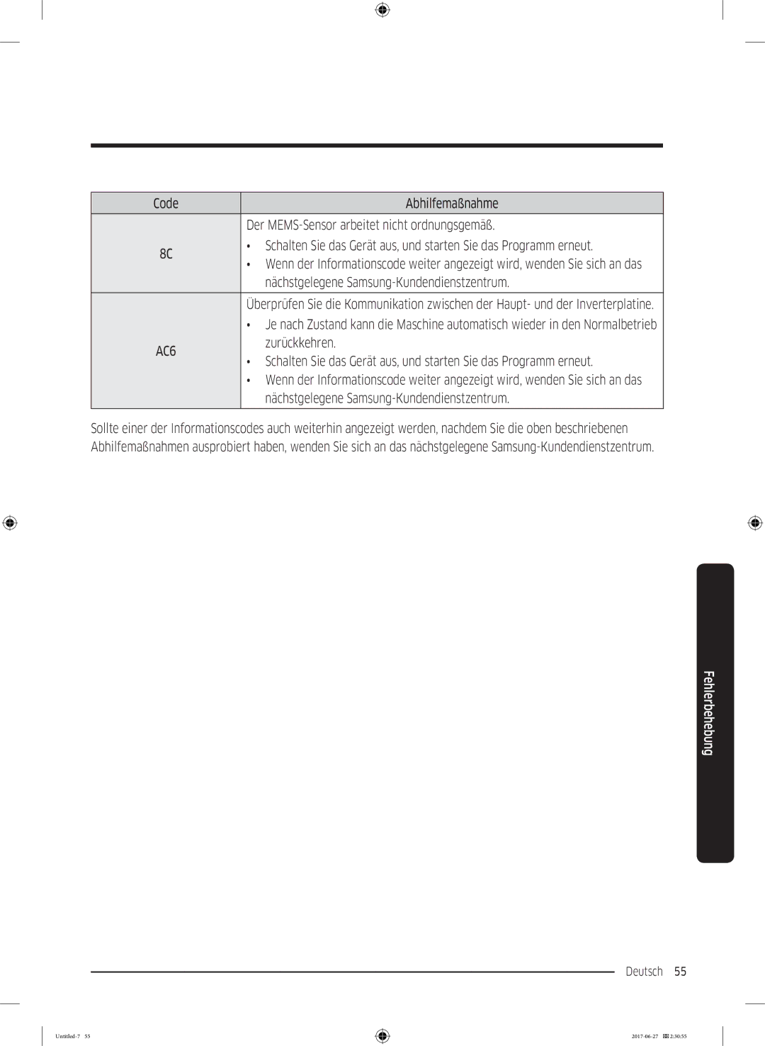 Samsung WW70J5435FX/EG, WW80J5435DW/EG, WW7EJ5435EW/EG manual Nächstgelegene Samsung-Kundendienstzentrum, Zurückkehren 