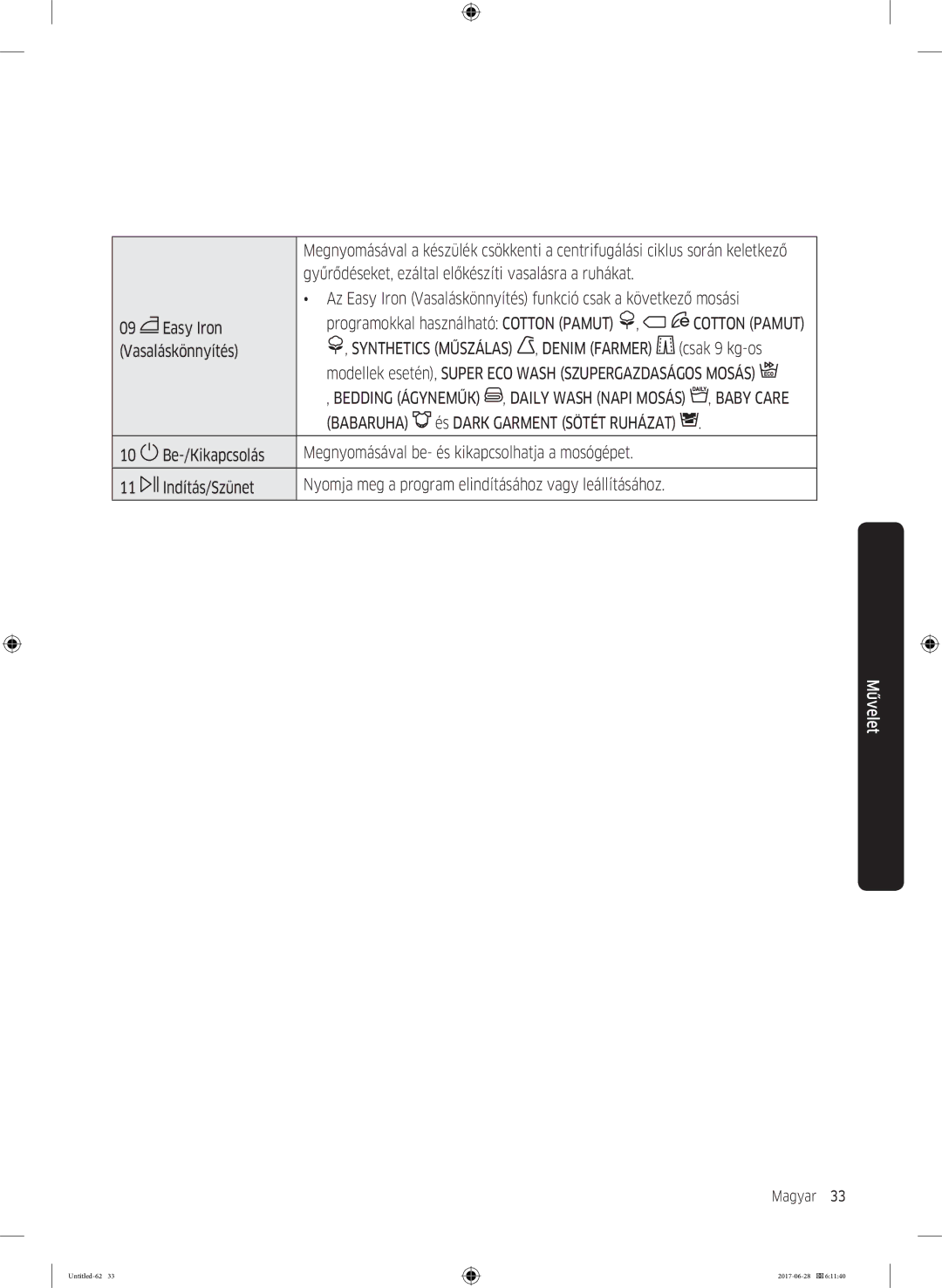 Samsung WW90J5446EW/LE, WW80J5446FX/LE, WW70J5246FW/LE, WW70J5246FX/LE, WW80J5246FW/LE manual Vasaláskönnyítés 